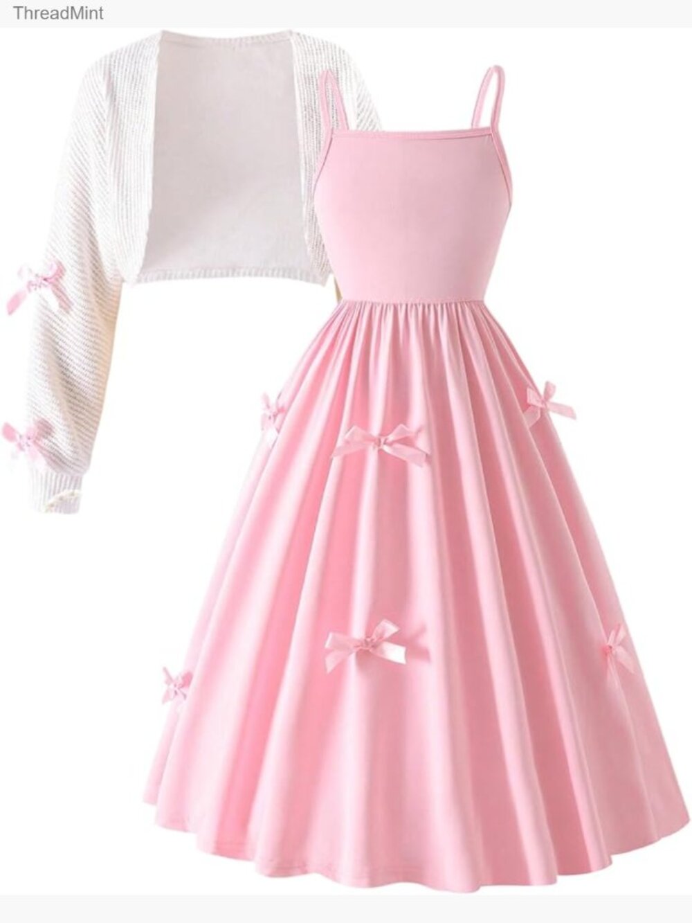 Tank Dress & Cropped Cardigan Set Ruffle Bow Shrugs